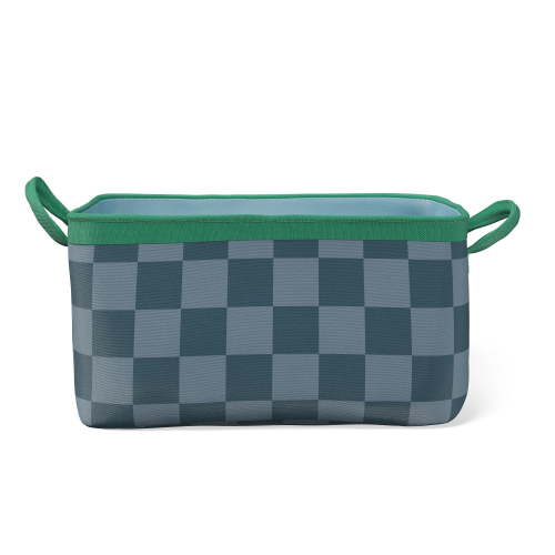 Mainstays Kids Medium Blue Checkered Canvas Printed Storage Basket with Handles