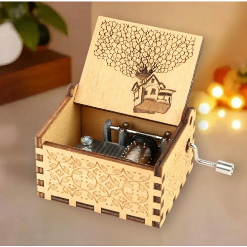 UP Music Box "Married Life" Theme Merry Christmas Music Chest Wooden Engraved Handmade Vintage Gift Birthday Christmas