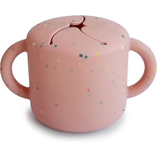 mushie Silicone Snack Cup | Spill Proof Food Container for Toddler and Baby (Powder Pink Confetti)