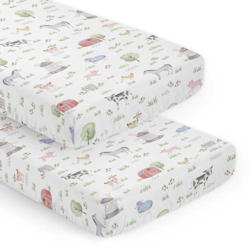 Sweet Jojo Designs Farm Animals Gray Green Grey Red Fitted Crib Sheets 2 Piece Set