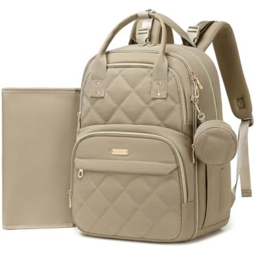 Diaper Bag Backpack, Travel Essential Baby Bag, Multi-Functional Waterproof Quilted Diaper Bag, Baby Essential Travel Tote with Changing Pad, Stroller Straps & Pacifier Case, Khaki