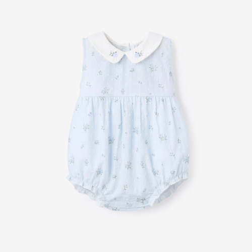 Blue English Rose Embroidered Collar Bubble BLUE / 3-6M