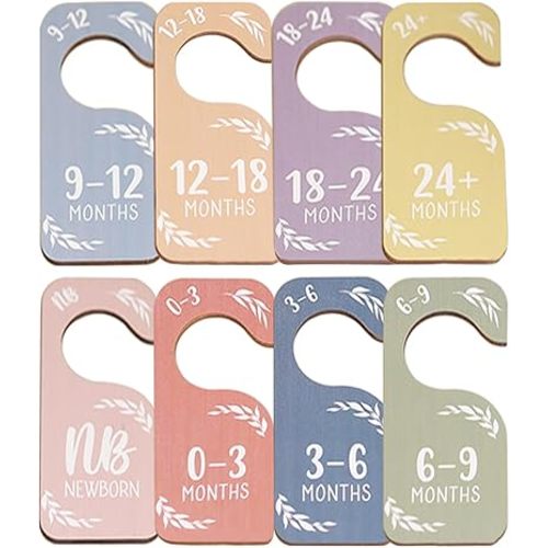 Baby Closet Dividers, 8-Piece Wooden Double-Sided Organizers, Newborn to 24 Months, Nursery Decor