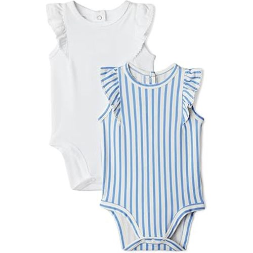Amazon Essentials x Sofia Grainge Baby Girls' Cotton Ruffle Sleeve Bodysuit with Embroidered Detail, Pack of 2