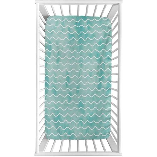 Nautical Fitted Crib Sheet,Soft Pastel Colored Ocean Sea Waves Pattern Summer Vibes Inspired Graphic Microfiber Silky Soft Toddler Mattress Sheet Fitted,28"x 52"x 8'',Baby Sheet for Boys Girls