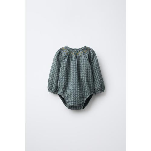 PLAID EMBROIDERED ROMPER - Blue / Gray | ZARA United States