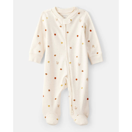 Baby Thanksgiving Print 100% Cotton Long-Sleeve 2-Way Zip Sleep & Play Pajamas - White - Carter's | Carter's