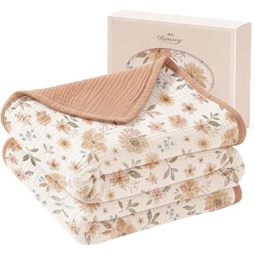 Konssy 100% Cotton Muslin Baby Blanket for Girls Boys, 47"x47"