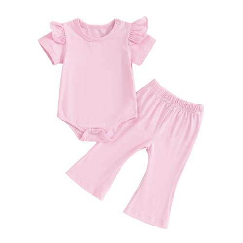 Bagilaanoe 2pcs Newborn Baby Girl Pants Set Short Sleeve Romper Tops + Flare Trousers 3M 6M 12M 18M Infant Casual Clothes