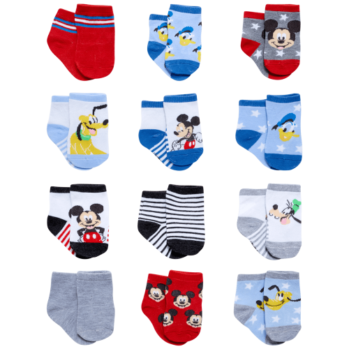 Disney Baby Boys’ Socks - 12 Pack Mickey Mouse, Winnie The Pooh, Lion King, Toy Story (Newborn/Infant)