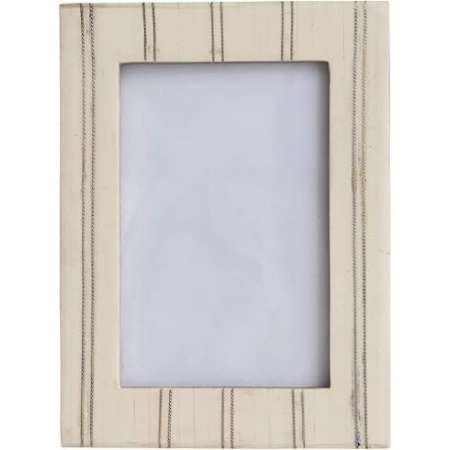 Resin Photo Frame with Pinstripe Design, Cream and Gold