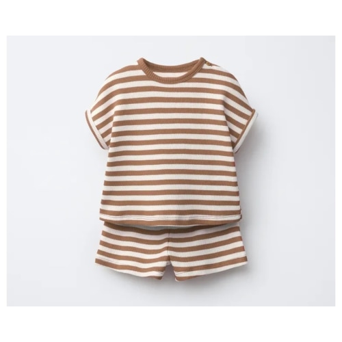 STRIPED WAFFLE SHIRT AND BERMUDA SET - Light brown | ZARA United States