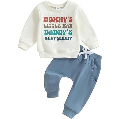 Baby Boy Fall Clothes Set Long Sleeve Letter Print Sweatshirt Pants Toddler Infant Outfits 6 12 18 24 Months 2T