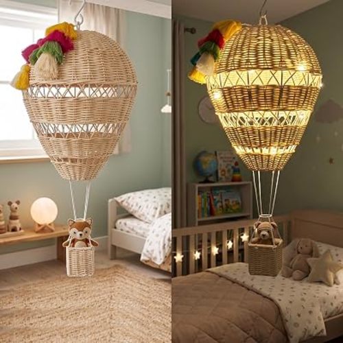 Rattan Hot Air Balloon Nursery Decor, 22x10 Baby Ceiling Hanging