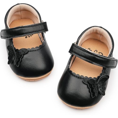 HONGTEYA Infant Baby Girls Mary Jane Flats Non Slip for Toddler First Walkers Soft Sole PU Leather Crib Shoes Sneaker Wedding Party Christmas Princess Dress Shoes Baby Moccasins Girls