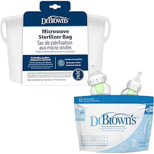 Dr. Brown's Reusable Silicone & Disposable Plastic Microwave Steam Sterilizer Bags for Baby Bottles, Breast Pump Parts & Pacifiers - 5-Pack