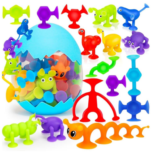 32 PCS Toddler Suction Cup Toys Kids Bath Toy 3-5 Halloween Party Favor Goody Prize Filler Stuffer Gift for 3 4 5 6 Year Old Boy Girl Travel Sensory Fidget Window Water Table Toy with Eggshell Storage