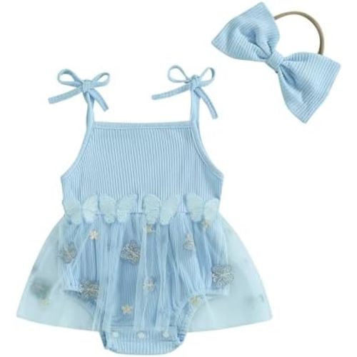 Newborn Yellow Dress Baby 0-3 Infant Girl Outfit Sleeveless Tulle Ribbed Romper Pink Dress with Hairband