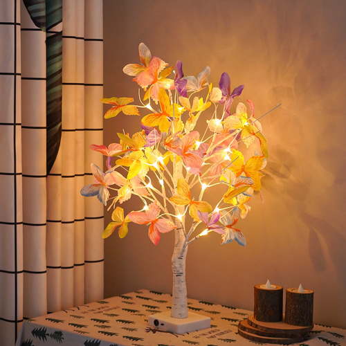 Ikohbadg LED Butterfly Birch Tree Lights Artificial Tree Lamp Twinkle Lighted Tree, 24 Inches Warm White LED Tabletop Artifical Bonsai Tree, for Wedding Party Spring Home Indoor Room Decor, White