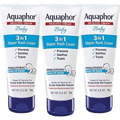 Aquaphor Baby Diaper Rash Cream, 3-in-1 Diaper Rash Relief, 3.5 Oz Tube, Pack of 3