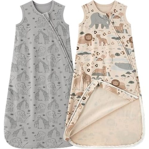Unnivoll Baby Sleep Sack 0-6 Months 0.5 Tog Baby Wearable Blanket 100% Cotton Sleeping Sack with 2-Way Zipper for Newborn Infant Apricot Gray Elephant