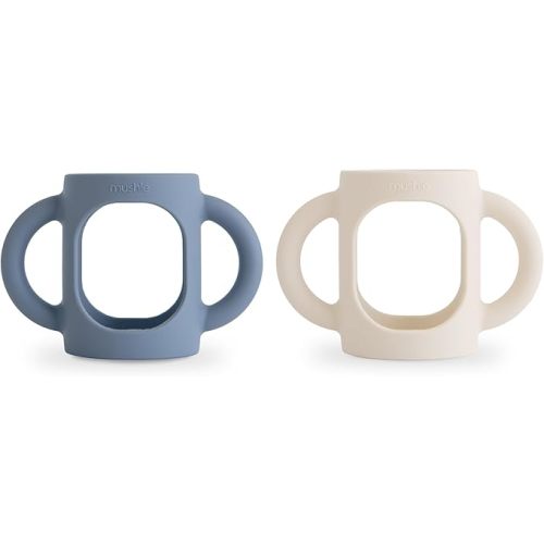 mushie Silicone Baby Bottle Handles 2-Pack | Fits 4 oz & 8 oz Narrow, Standard, Wide Neck Bottles Compatible with Dr. Brown’s, Philips Avent & More – 3 Months+ (Tradewinds/Shifting Sand)