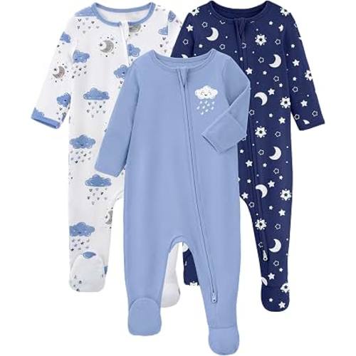 Amazon.com: Yoofoss Baby Pajamas 100% Organic Cotton Newborn Sleepers Boy Girl Clothes | Two Way Zipper Footed Pjs for Newborn 0-3 3-6 6-9 12 18 24 Months, 3Pcs Soft Footies, Sleep and Play Baby Essentials
