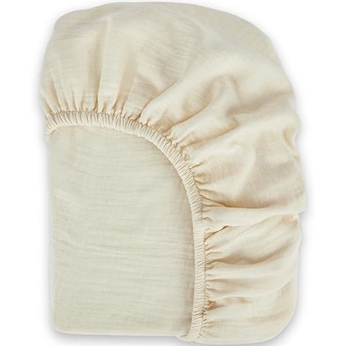 Bioweaves Organic Cotton Muslin Bassinet Sheet, GOTS Certified Extra Soft Fitted Sheet, Universal Fit for Oval Baby Bassinet Mattresses, 33" x 17", 4 Inch Pocket, Natural