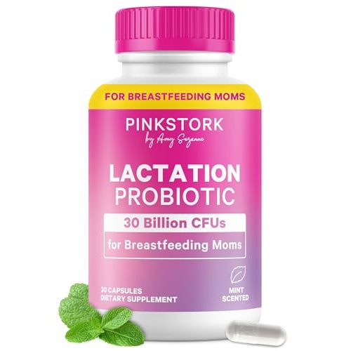 Pink Stork Lactation Probiotic - 30 Billion CFUs Multi Strain Postnatal Probiotics for Breastfeeding Women - Support Breast Milk & Gut Health, Postpartum Essentials, Mint Essence, 30 Capsules