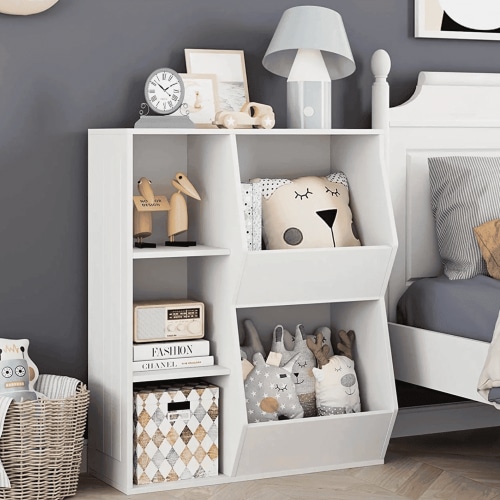 Homfa 5 Cube Kids' Bookcase, Children's Wooden Toy Storage Cabinet, Toddlers' Wide Bookshelf for Bedroom, White