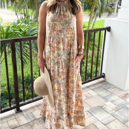 Tie Back Bow Nursing Dress - Floral Sunset