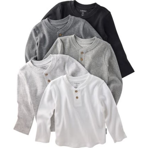 Payton Assorted 5-Pack Long Sleeve Organic Cotton Waffle Henley T-Shirts, 12M