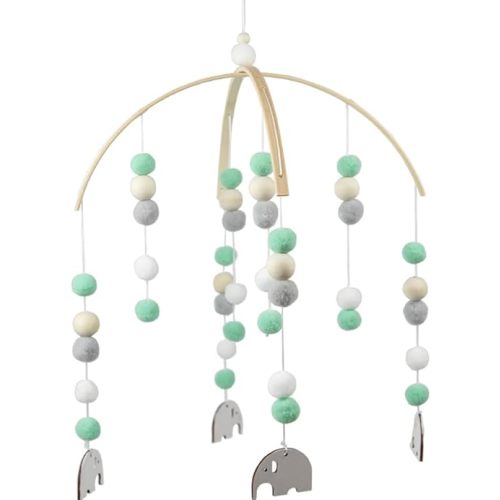 Neutral Handmade Felt Ball Ceiling Mobile - Green Elephant