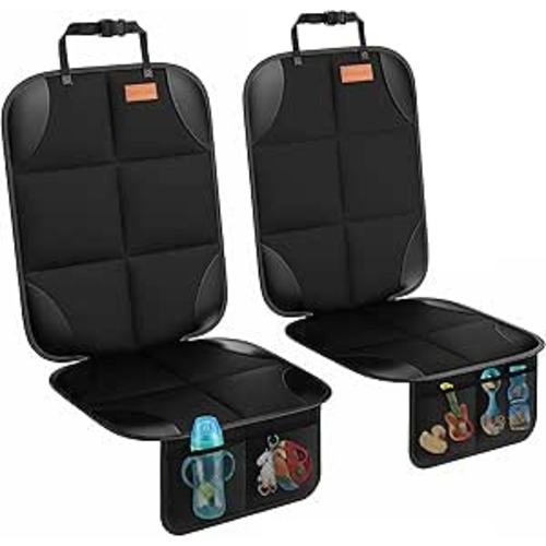 SMART ELF Car Seat Protector, 2Pack Seat Protector Protect Child Seats with Thickest Padding and Non-Slip Backing Mesh Pockets for Baby and Pet,Sedan SUV Truck (Black)