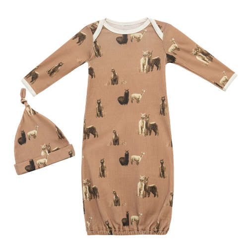 Alpaca Organic Cotton Newborn Gown & Hat Set