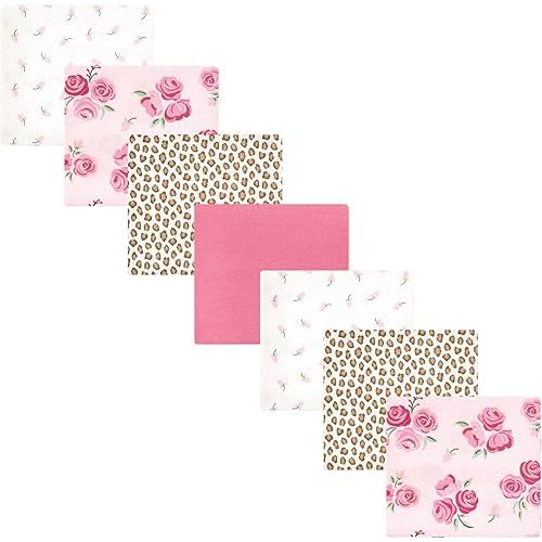 Hudson Baby Unisex Baby Cotton Flannel Receiving Blankets Bundle, Blush Rose, One Size