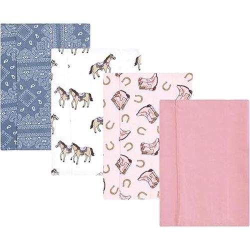 Luvable Friends Hudson Baby Flannel Burp Cloths 4pk, Western Cowgirl