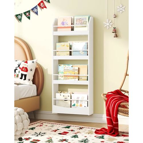 CHOEZON Kids Bookshelf, 15.7 Inch Wall Mounted Bookshelf, 4-Tier Nursery Book Shelves, Book Shelf for Kids Room, Bedroom, Living Room, Playroom, White MCW04WB
