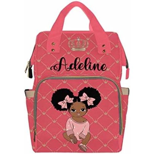 Newcos Personalized Crown Print Diaper Bag Backpack with Name Custom Afro Princess Mommy Nursing Baby Bags for Women,Customized Large Nappy Bags