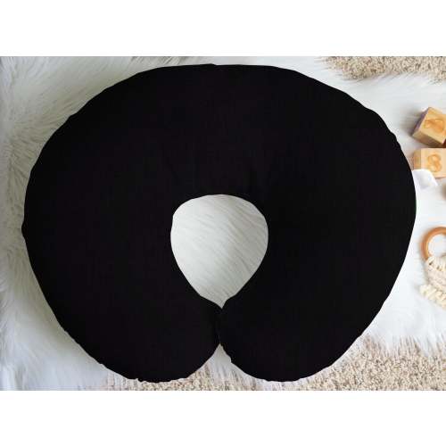 Neutral Nursing Pillow Cover, Black Linen Baby Lounge Pillow for Breastfeeding Support, Bottle Feeding Pillow Cover for Black Nursery