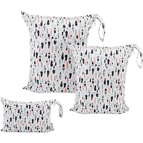 ALVABABY 3pcs Baby Cloth Diaper Wet Dry Bags Waterproof Reusable with Two Pockets Travel Beach Pool Daycare Soiled Baby Items Yoga Gym Bag for Swimsuits or Wet Clothes 3L-H1