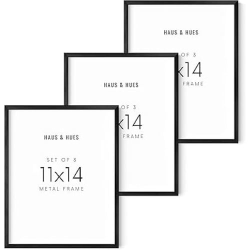 HAUS AND HUES Picture Frame Set of 3, Black Aluminum, 11x14 inches, Modern Style