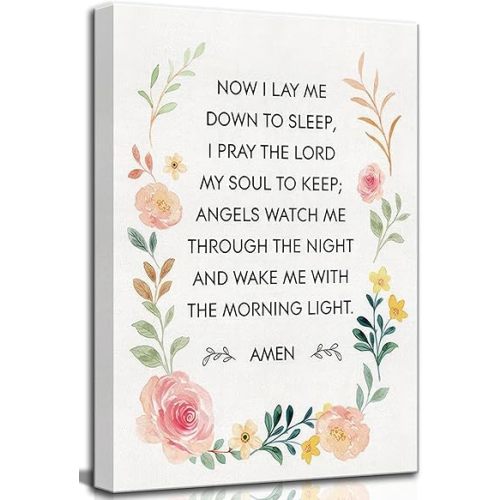 Christian Nursery Canvas Wall Art Bible Verses Bedtime Prayer Now I Lay Down To Sleep Kid's Baptism Painting Picture Wall Decor Poster Print Artwork for Child's Girl Bedroom Baby Room Home Decoration