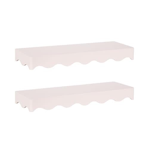 Kate and Laurel Maida Modern Decorative Wavy Wall Floating Shelves, Set of 2, 24 x 8, Pink, Functional Scalloped Kitchen and Bathroom Shelves for Above Toilet or Cute Nursery Bookshelves