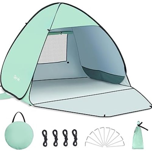 Glymnis Pop Up Beach Tent Beach Shade Tent for 1-4 Persons Sun Shelter UPF 50+ Enclose Zipper Door Portable Easy Up Beach Tent