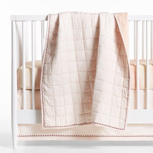 Window Pane Pink 100% Organic Cotton Baby Crib Quilt