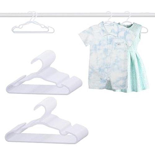 60 Pack White Baby Hangers 11.42 Inch & 12.91 Inch Each 30 Pack - Kids Non-Slip Clothes Hangers for Infant & Child, Durable Plastic Children's Hangers for Closet, Pants, Coats, Skirts