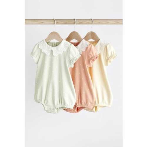 Green/ Lemon / Apricot Lace Collar Baby Bloomer Rompers 3 Pack