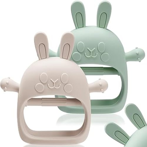 Baby Teething Toys 3-24 Months, Easter Bunny Toys, Teething Relief, Baby Teething Toys, Bunny Teether, Food-Grade Silicone Teething Mitten for Babies, 1 Year Baby Boy Gifts, BPA Free
