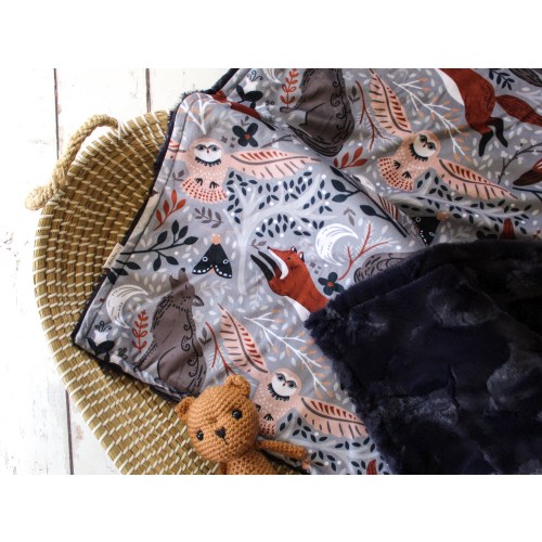 Navy Woodland Baby Minky Blanket, Personalized Blanket, Forest Animals Baby, Monogrammed Blanket, Cottagecore Baby, Gender Neutral Baby